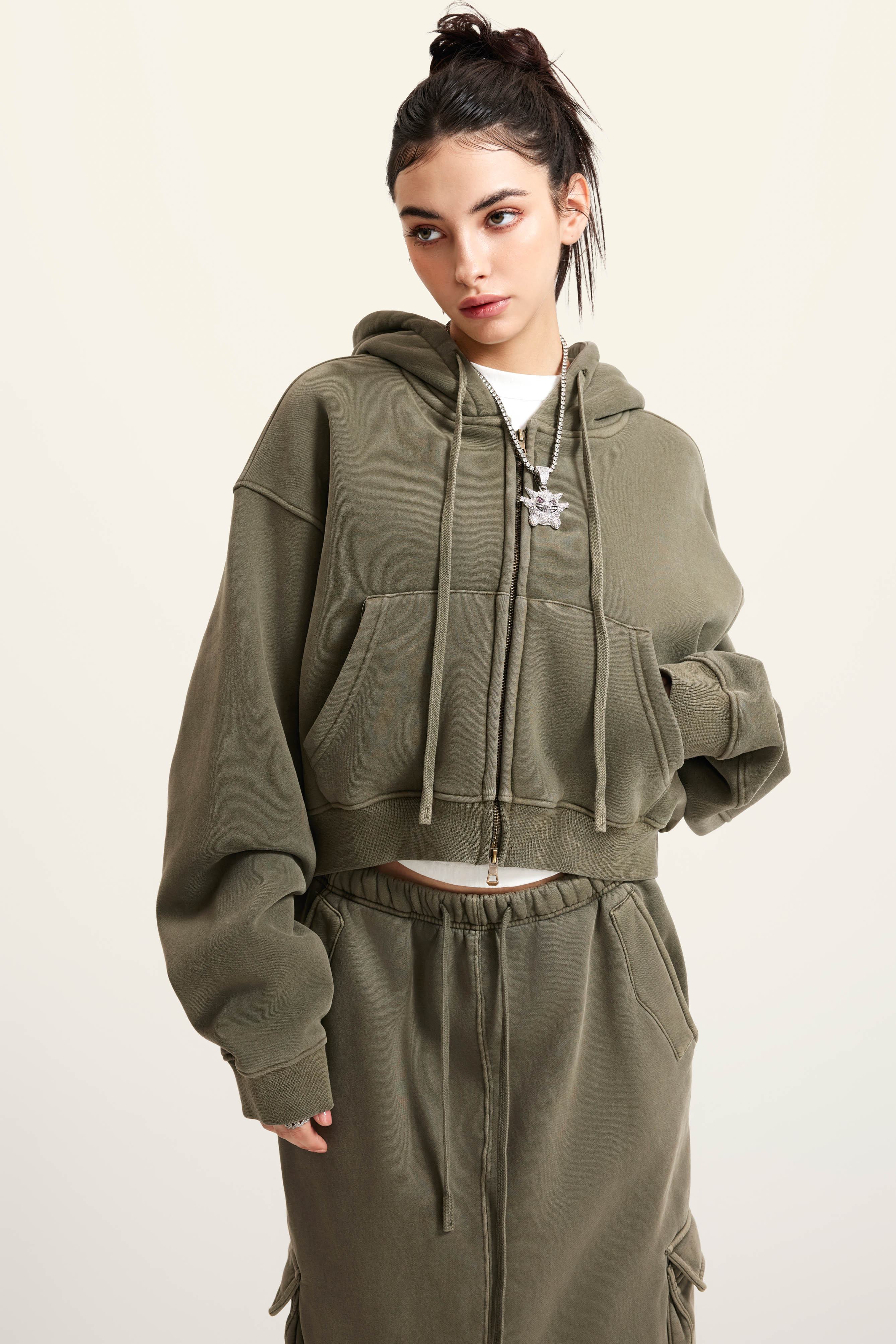 Women 355g Zip Up Short Hoodie