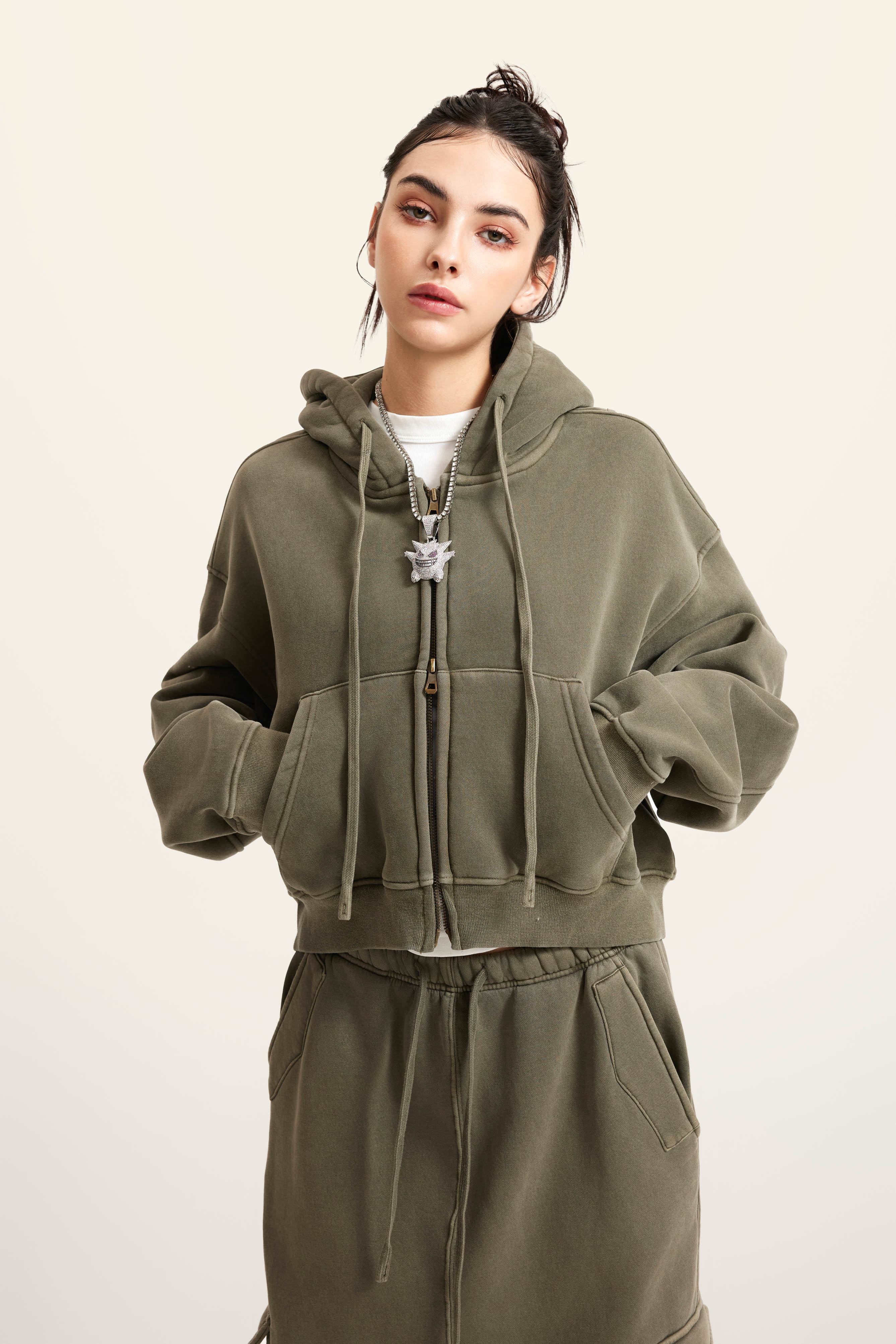 Women 355g Zip Up Short Hoodie