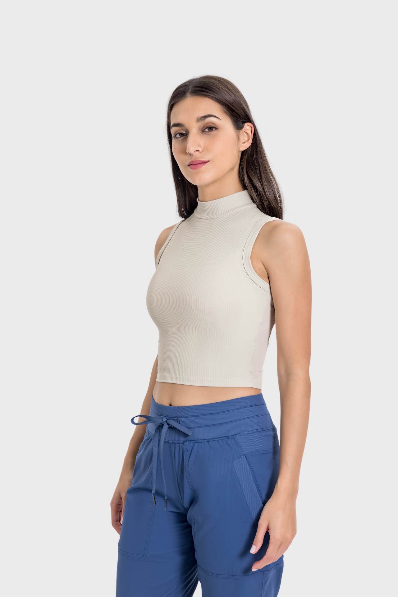 High-Neck Yoga Tank Top with Moisture-Wicking