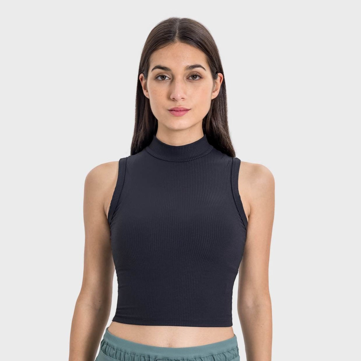 High-Neck Yoga Tank Top with Moisture-Wicking