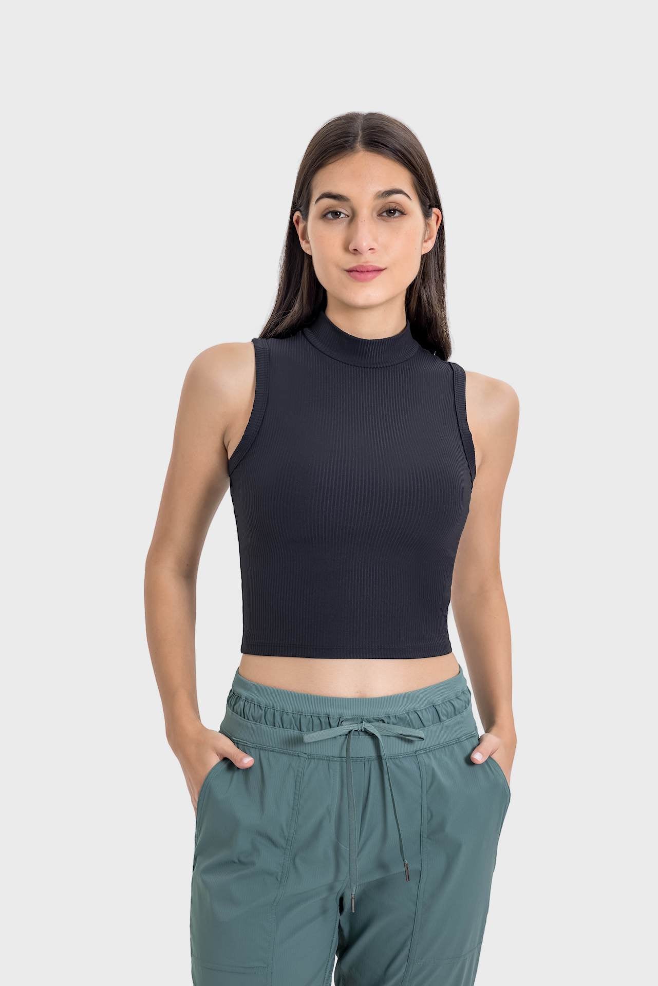 High-Neck Yoga Tank Top with Moisture-Wicking