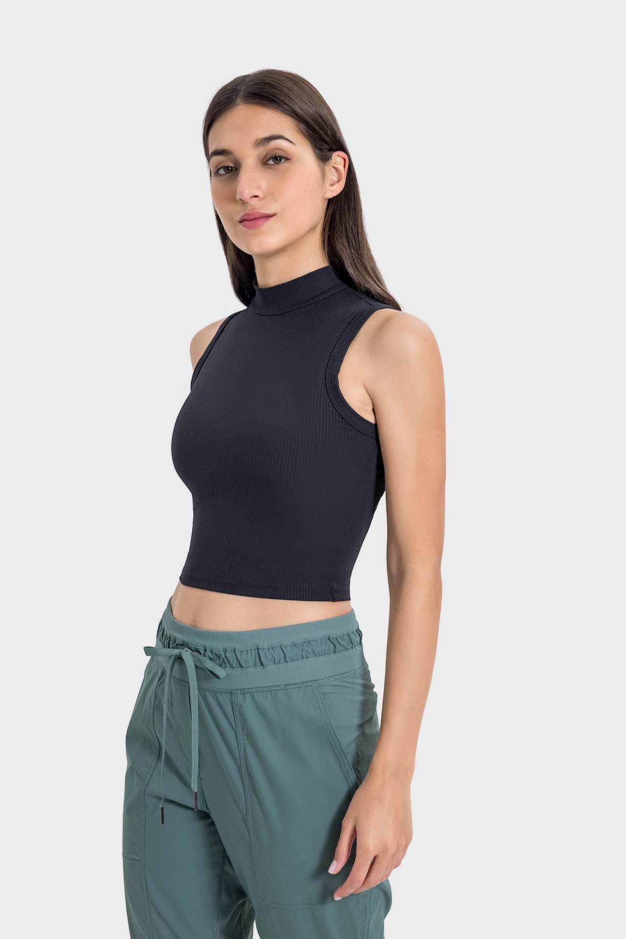 High-Neck Yoga Tank Top with Moisture-Wicking