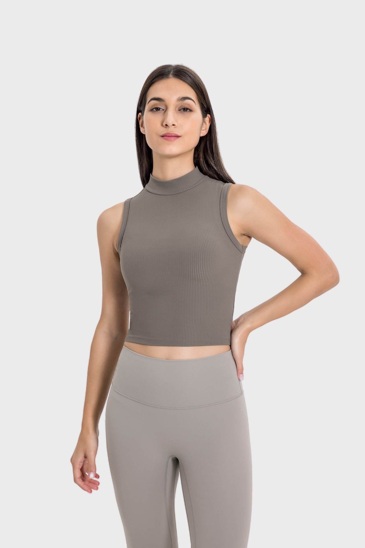 High-Neck Yoga Tank Top with Moisture-Wicking