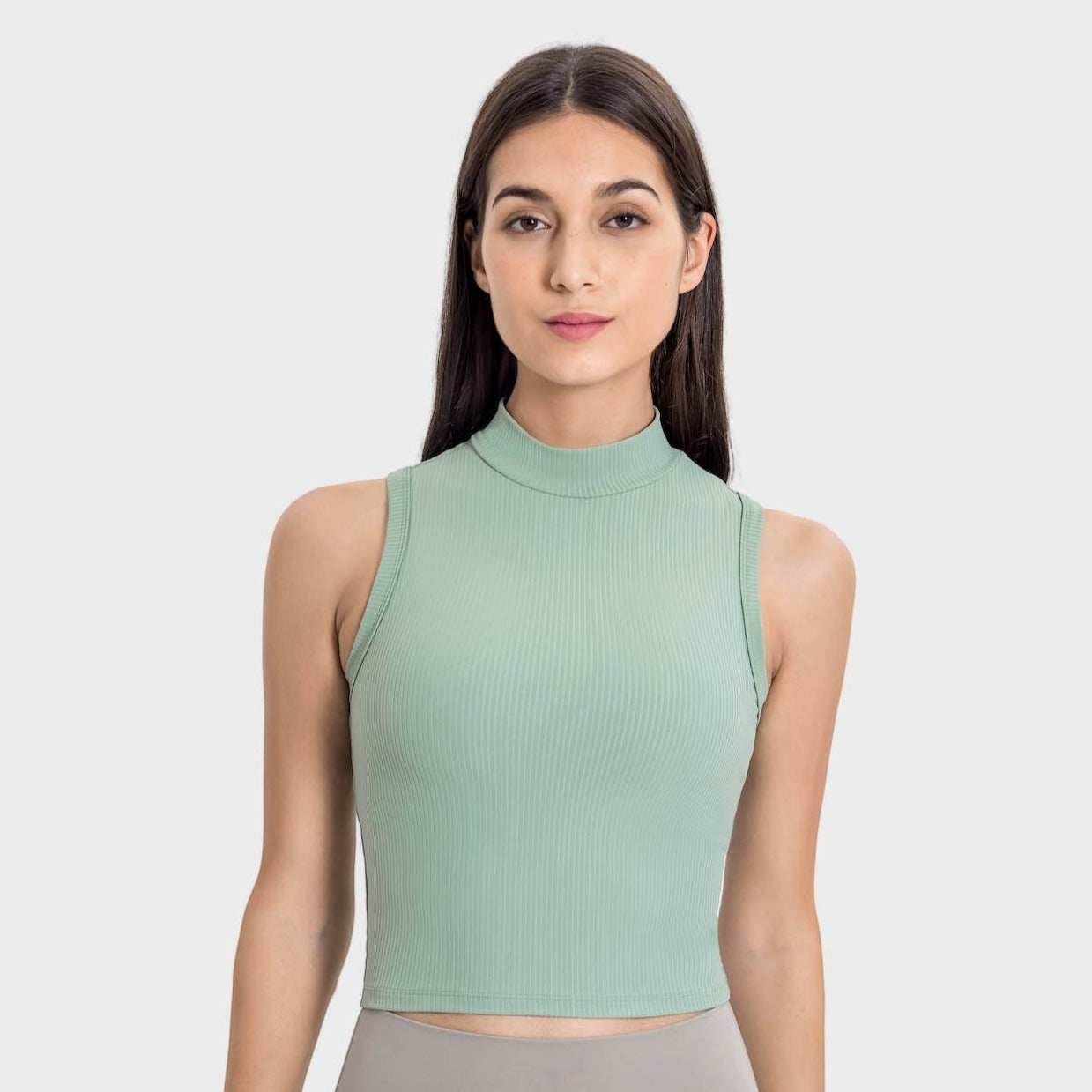 High-Neck Yoga Tank Top with Moisture-Wicking