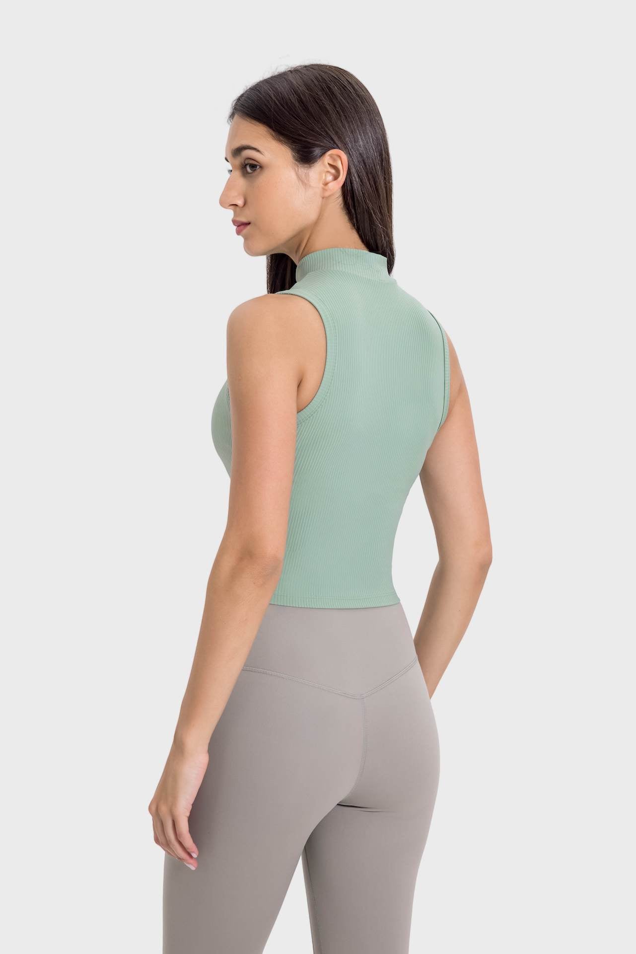 High-Neck Yoga Tank Top with Moisture-Wicking